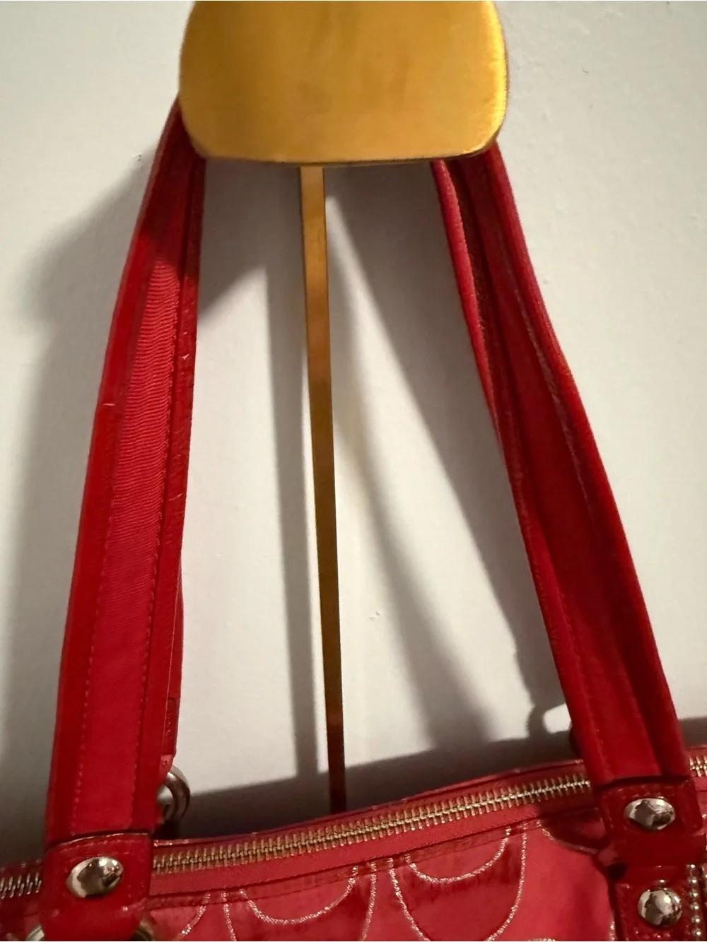 Coach Poppy Red Signature Shoulder Tote with silver tone Hardware!